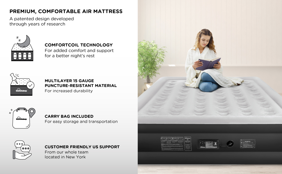 SoundAsleep Dream Series Air Mattress with ComfortCoil Technology & Internal High Capacity Pump