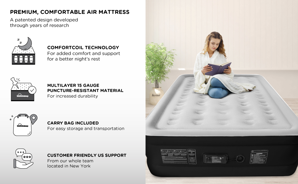 SoundAsleep Dream Series Air Mattress with ComfortCoil Technology & Internal High Capacity Pump
