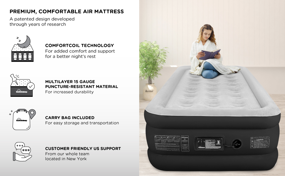SoundAsleep Dream Series Air Mattress with ComfortCoil Technology & Internal High Capacity Pump
