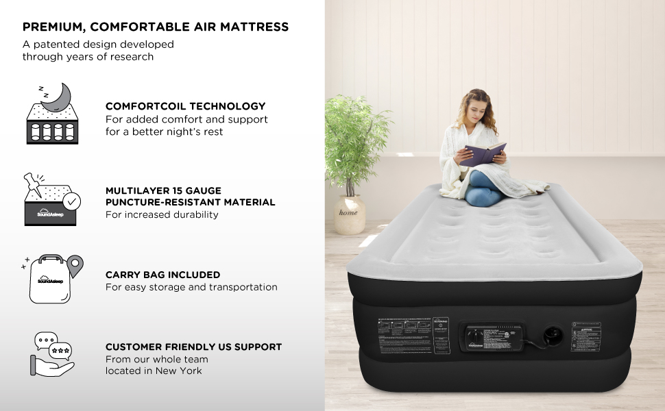 SoundAsleep Dream Series Air Mattress with ComfortCoil Technology & Internal High Capacity Pump