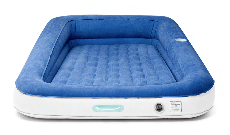 SoundAsleep Dream Series Kids Air Mattress with High Speed External Pump Extra Tall Safety Bumpers Portable Toddler Blow up Bed for Kids